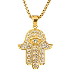 Eye Candy LA The Bold Collection Titanium CZ Theodore Hamsa Necklace